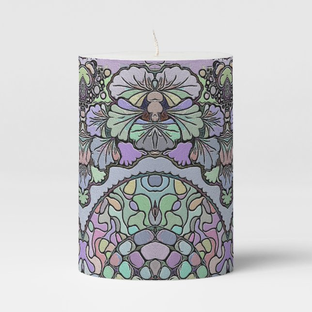Floral abstract purple pansy mosaic pattern pillar candle (Front)