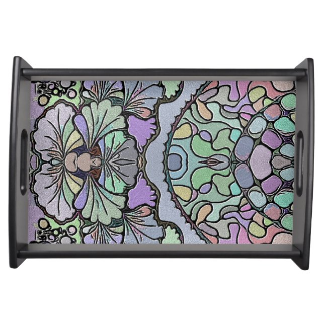 Floral abstract purple pansy mosaic pattern serving tray (Front)