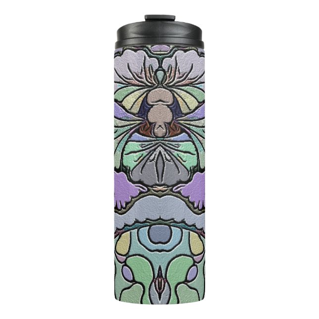 Floral abstract purple pansy mosaic pattern thermal tumbler (Front)