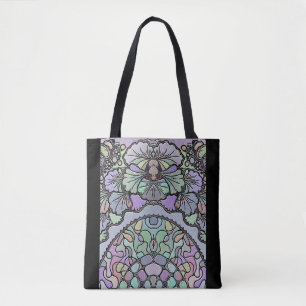Floral abstract purple pansy mosaic pattern tote bag