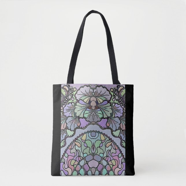 Floral abstract purple pansy mosaic pattern tote bag (Front)