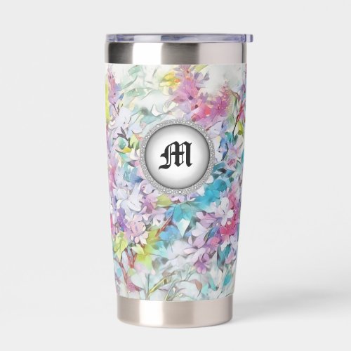 *~ Floral Abstract Rainbow Monogram AP84   Insulated Tumbler