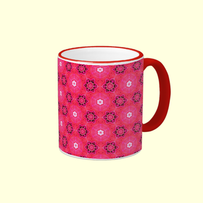 Floral Abstract Red Modern Flowers Hexagon Quilt Coffee Mug