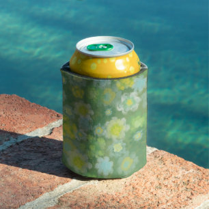 Floral Abstract Salty Watercolor Painting Can Cooler