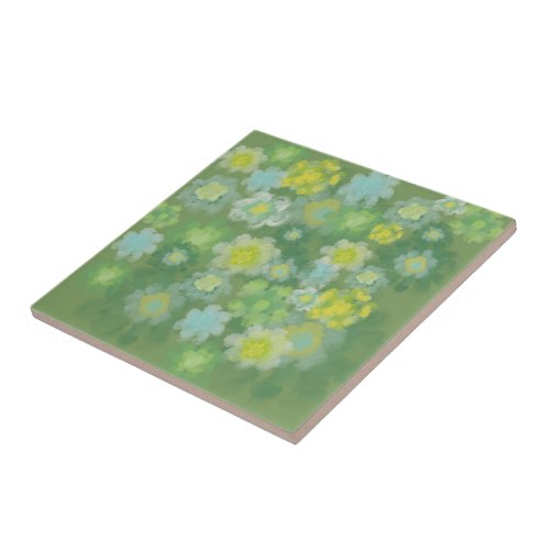 Floral Abstract Salty Watercolor Painting  Ceramic Tile