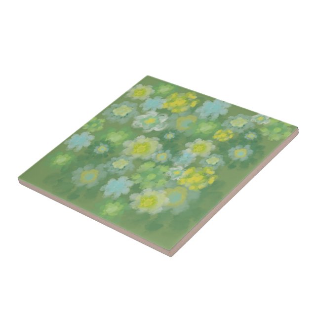 Floral Abstract Salty Watercolor Painting  Ceramic Tile (Side)