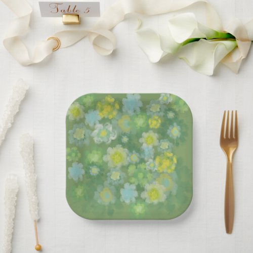 Floral Abstract Salty Watercolor Painting  Paper Plates