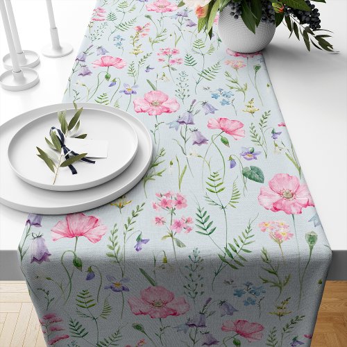 Floral Abstract Spring Summer Watercolor Long Table Runner