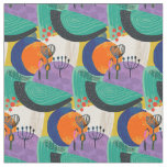 Floral Abstract Teal Purple Pattern Fabric