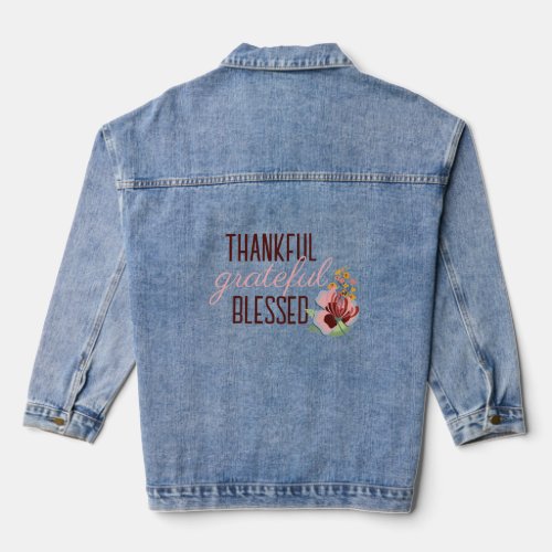 Floral Abstract Thankful Grateful Blessed Denim Jacket