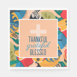 Floral Abstract Thankful Grateful Blessed Napkins