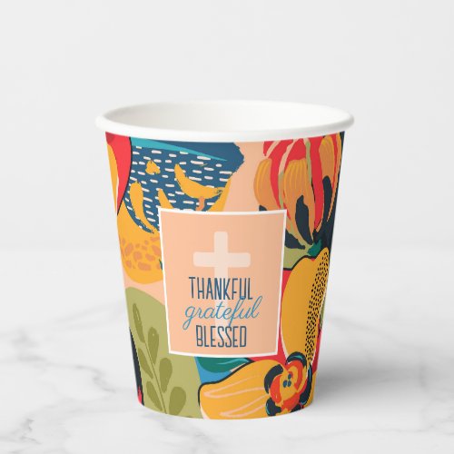 Floral Abstract Thankful Grateful Blessed Paper Cups