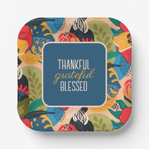 Floral Abstract Thankful Grateful Blessed Paper Plates