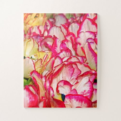 Floral Abstract Tulip Petals Flowers Pink White Jigsaw Puzzle