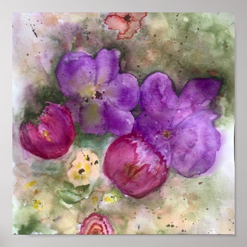Floral Abstract Watercolor Painting Poster
