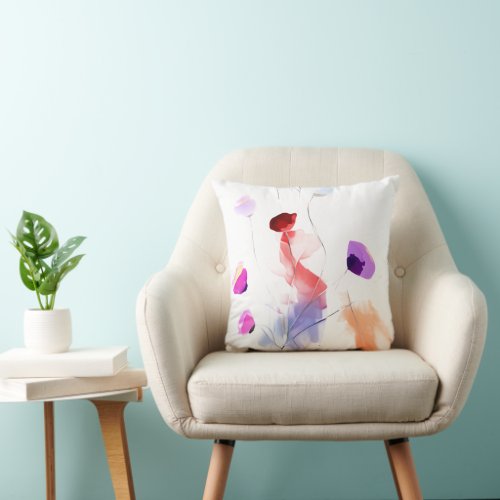Floral Abstract Watercolour Pink Purple Colorful  Throw Pillow