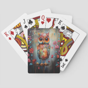 Floral Abstract Wise Owl Poker Cards