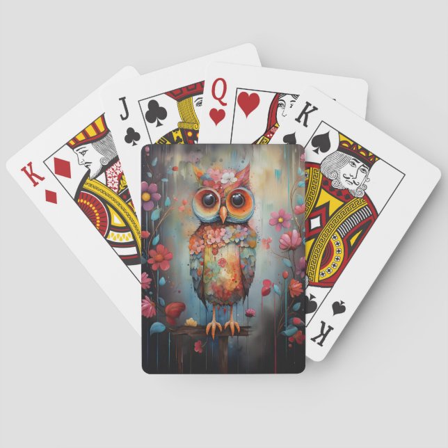 Floral Abstract Wise Owl Poker Cards (Back)