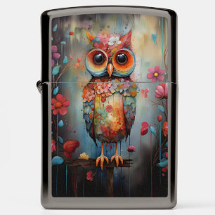 Floral Abstract Wise Owl Zippo Lighter