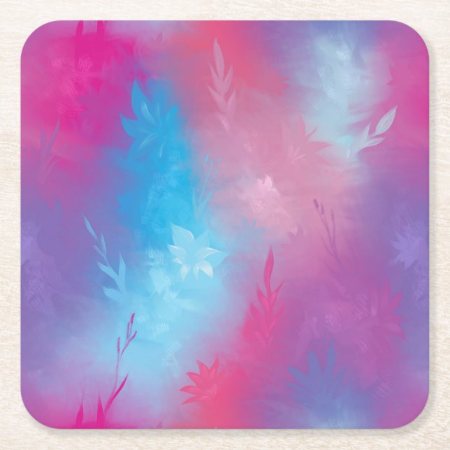 Floral abstraction square paper coaster (Front)
