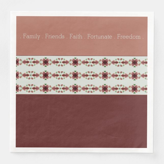 Floral Accented Brown Paper Dinner Napkins (Front)