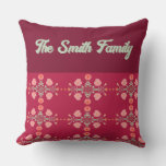 Floral Accented Burgundy Throw Pillow