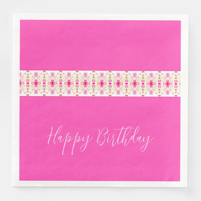 Floral Accented In Bright Pink Paper Dinner Napkins (Front)