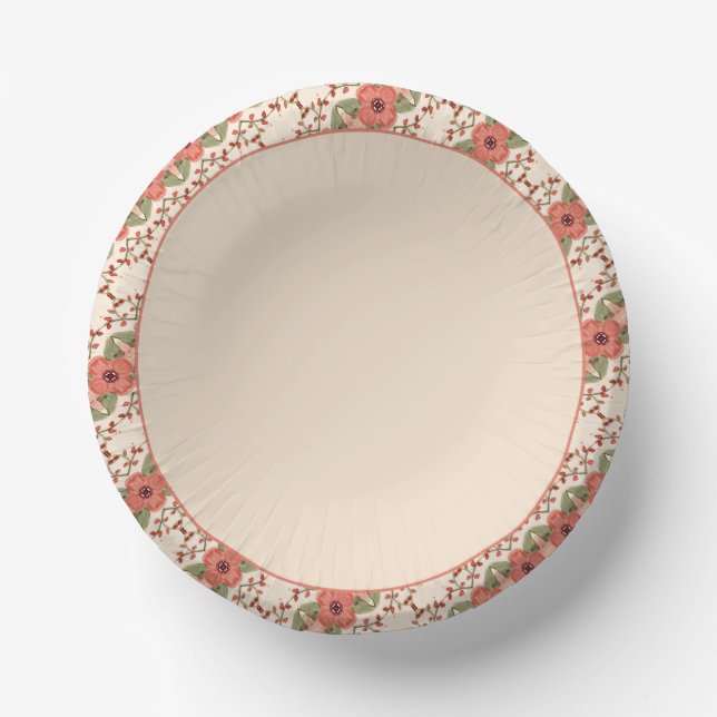 Floral Accented Light Pink Paper Bowls (Front)
