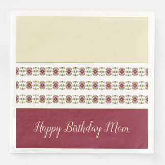 Floral Accented With Burgundy Paper Dinner Napkins