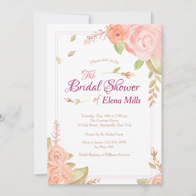 Floral Accents Bridal Shower Invitation (Front)