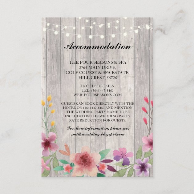 Floral Accommodation Wood Lights Wedding Cards