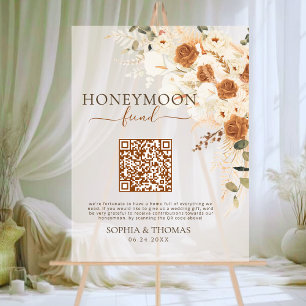 Floral Acrylic Honeymoon Fund QR Code Wedding Acrylic Sign