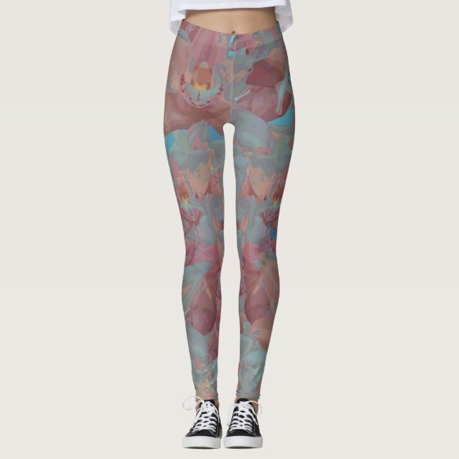 Floral Acrylic Painting-Rose Pink Leggings (Front)