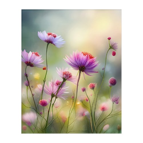 Floral Acrylic Print with Pretty Wild Flowers