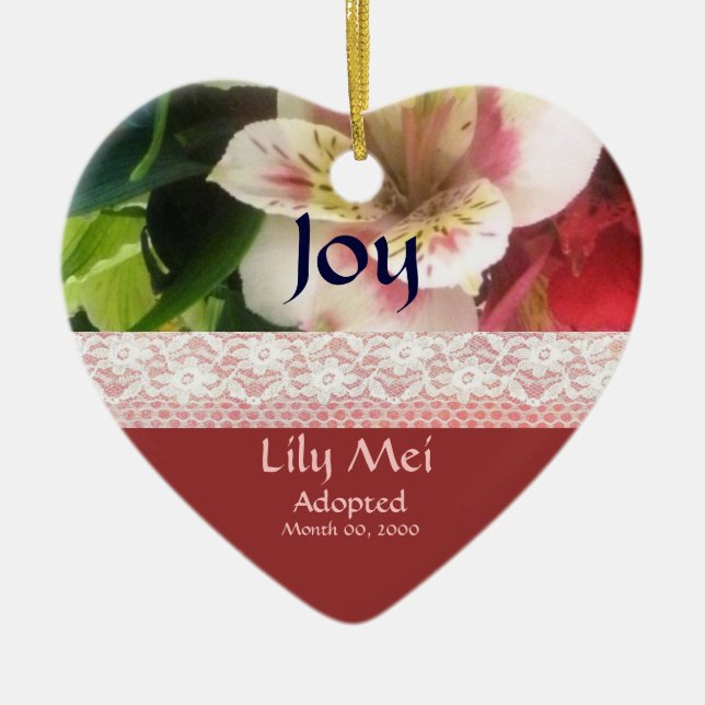 Floral Adoption Announcement Keepsake Ceramic Ornament (Front)