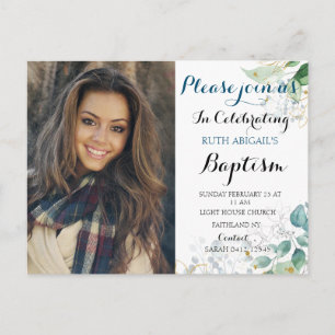 Floral Adult Baptism Photo Postcard