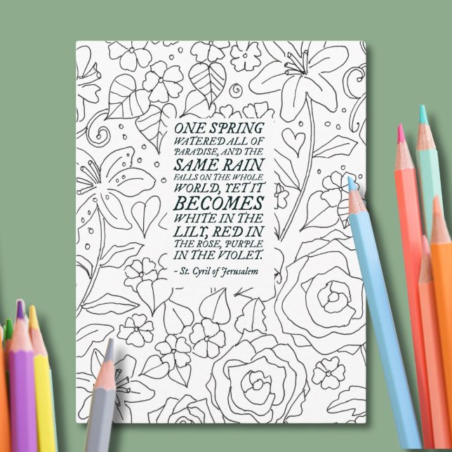 Floral Adult Coloring Saint Quote Postcard (This saint quote postcard features my own original floral art.)