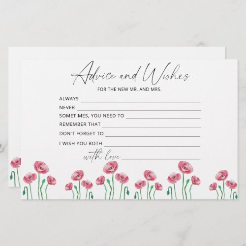 Floral advice and wishes bridal shower stationery