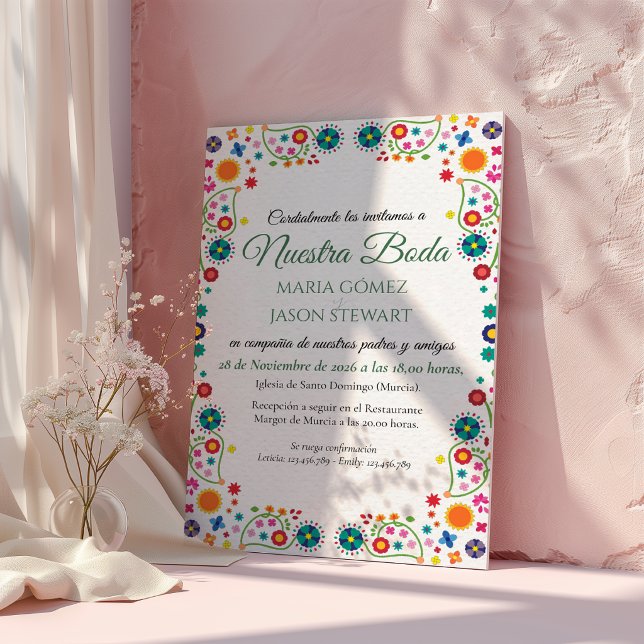 Floral Aesthetic Folk Art Colorful Spanish Wedding Invitation (Floral Aesthetic Folk Art Colorful Spanish Wedding Invitation)