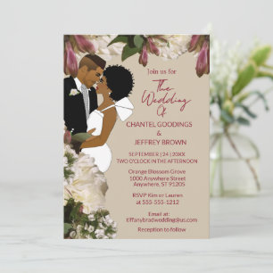 Floral African American Bride and Groom Wedding Invitation