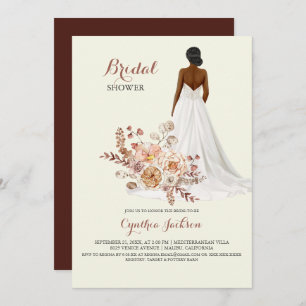 Floral African American Bride Wedding Shower Invitation