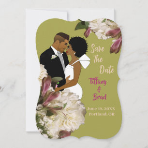 Floral African American Gold Wedding Save-the-date