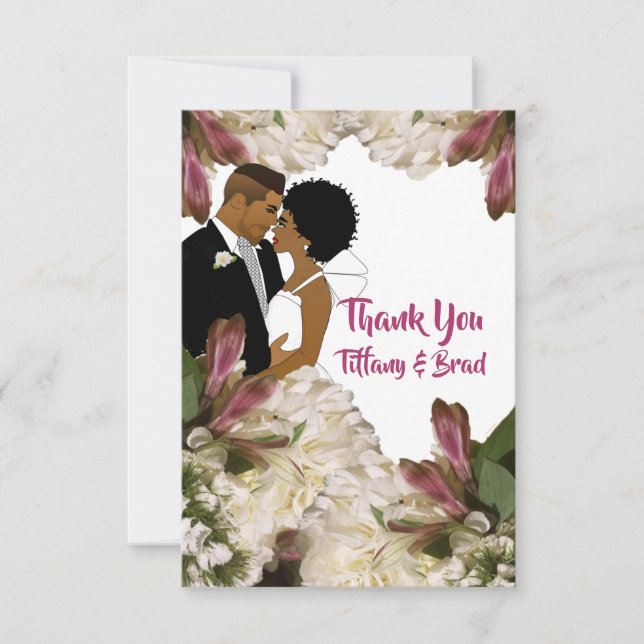 Floral African American Wedding Couple Thank You (Front)