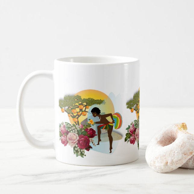 Floral African Woman Oranges Mug (With Donut)