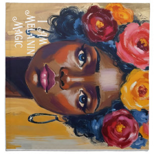 Floral Afro Woman Portrait  Cloth Napkin