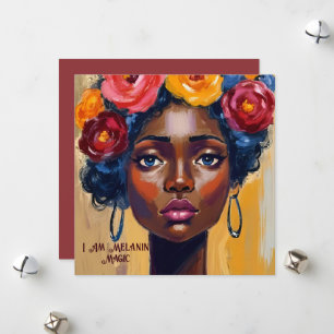 Floral Afro Woman Portrait Holiday Card