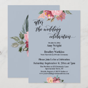 Floral After the Wedding Celebration Dusty Blue Invitation