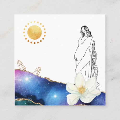 *~* Floral Agate Birthing Cosmic Midwife Doula Square Business Card