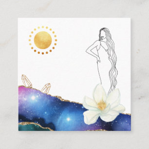 *~* Floral Agate Crystals Cosmic Gold Goddess Square Business Card