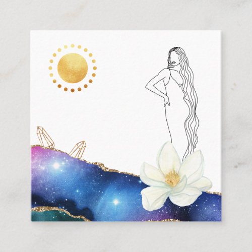  Floral Agate Crystals Cosmic Gold Goddess  Square Business Card